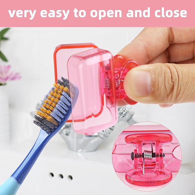 4 Pack Travel Toothbrush Head Covers Toothbrush Protector Cap Brush Pod Case Protective Portable Plastic Clip for Household Travel, Bathroom, Business, Camping, School (Grey, Yellow, Orange, Pink)