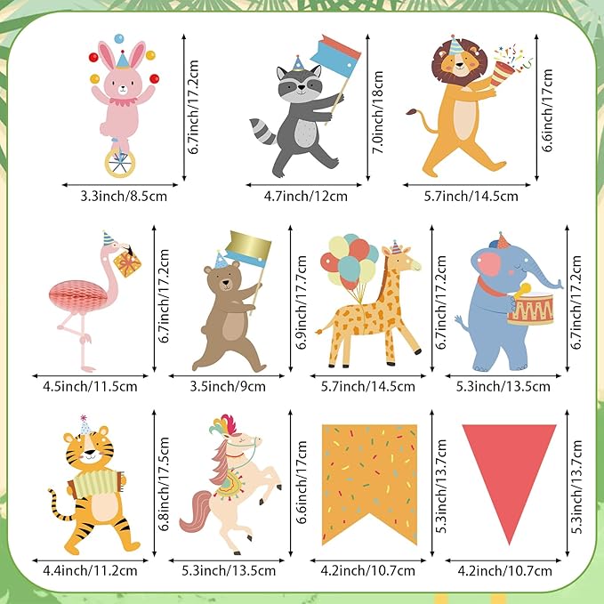Hooqict Animal Party Banner with Colorful Pennant Banner Flag Animal Parade Birthday Decorations Happy Birthday Garland for Kids Girls Boys Zoo Carnival Circus Party Decorations Supplies