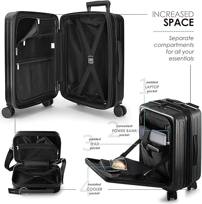 TRAVELARIM Hard Shell Luggage Sets with Spinner Wheels 4 Piece, Expandable Large Suitcases with TSA Lock, Travel Large Suitcase Set, Jet Black Luggage Set