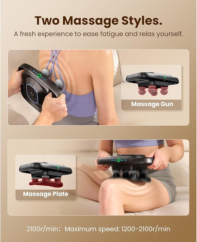 BOB AND BRAD A1 4-Head Massage Gun Deep Tissue, FSA Eligible/HSA Eligible, 4X Pain Relief Efficiency, Replaceable Massager Heads & Plate, Electric Percussion Massage Gun Tool for Back, Leg, Muscle