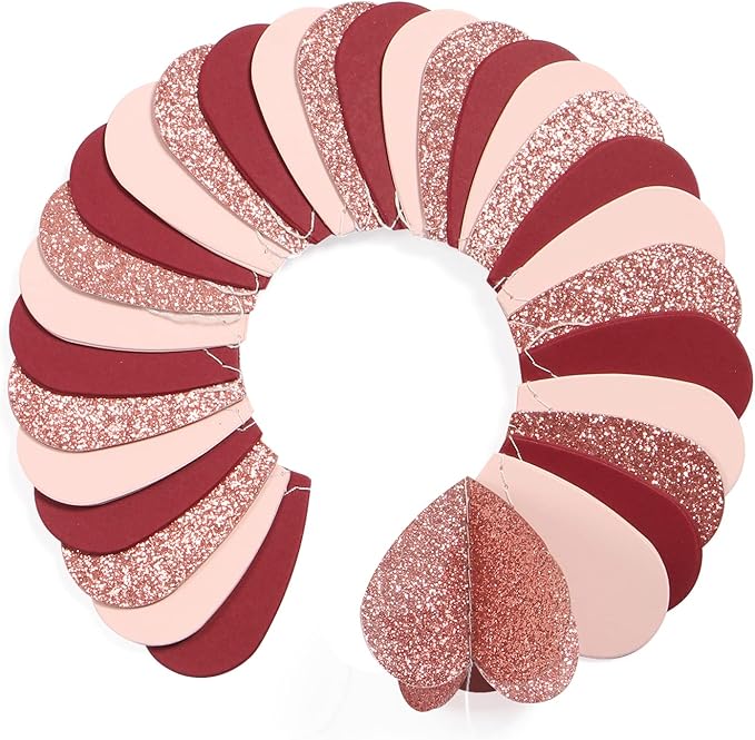 Rose-Gold Pink Burgundy-Red 3D-Heart Garland - 39Ft Galentines Valentines Day Party Decorations Hanging Paper Streamers Banner,Engagement Wedding Bachelorette Baby Bridal Shower Decor Ouruola