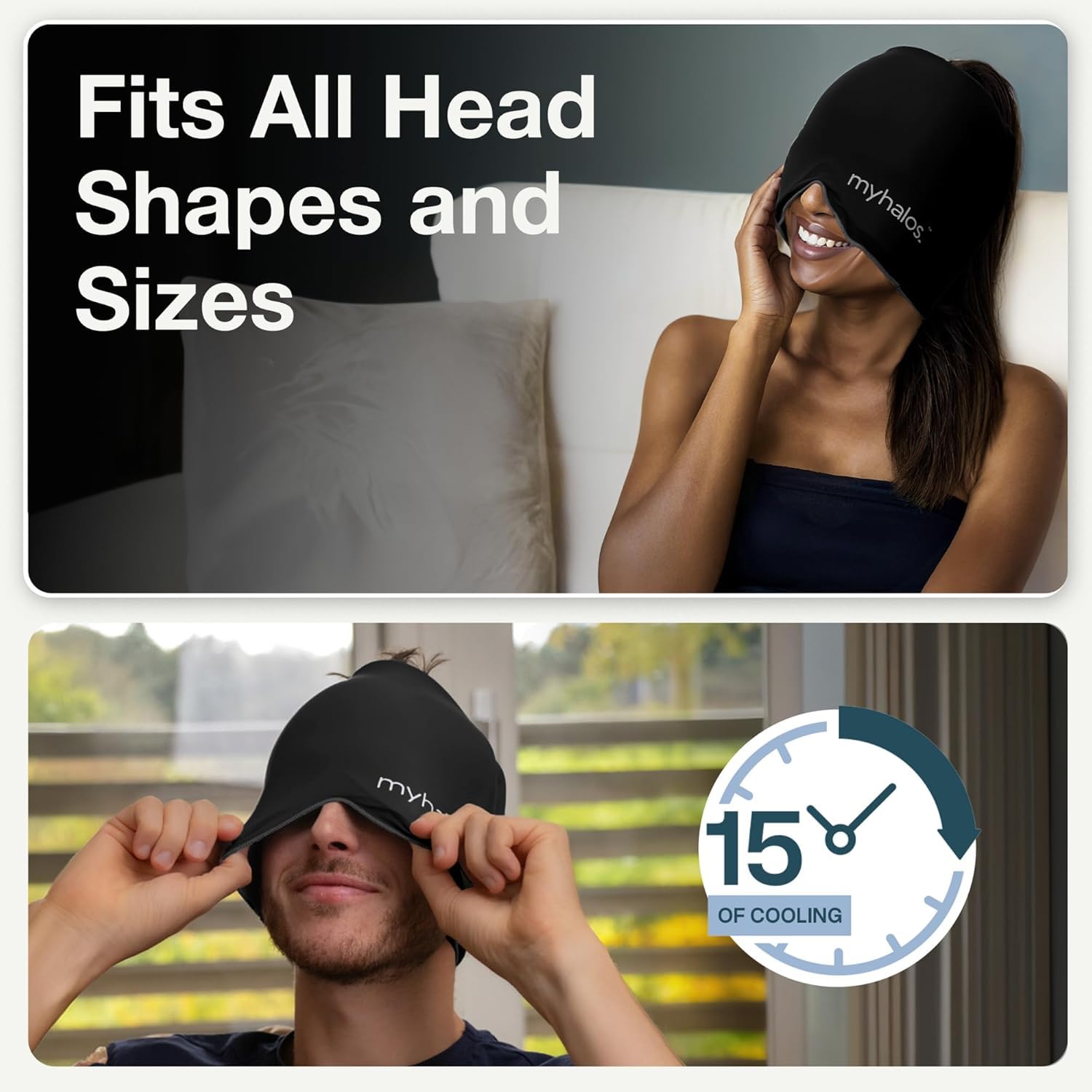 Myhalos® Migraine Relief Cap, Ice Hat for Migraines, Headache Relief Cap, 30% More Gel, Hot & Cold Therapy Head Ice Pack, Cooling Headache Hat, Tension Wrap, Hangover Cap, Ice Face Mask