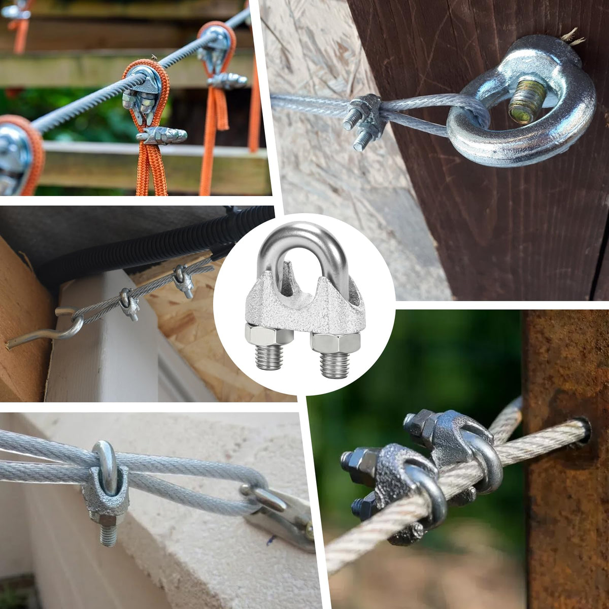 AYMMIC 25 Pcs 1/2" M13 Wire Rope Clip Cable Clamps, Galvanized U-Bolt Saddle Fasteners for Fixed Tent Rope, Wire Rope, Wire Cable, Clothes Lines