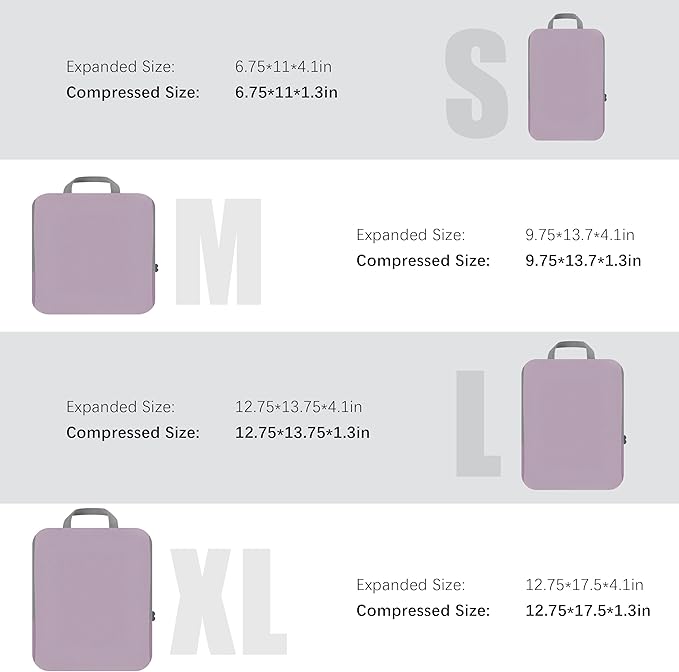 PANDA JOYS 4 Set Compression Packing Cubes Travel - Travel Accessories Expandable Packing Organizers for Carry On - Essentials Luggage Bags - Lavender