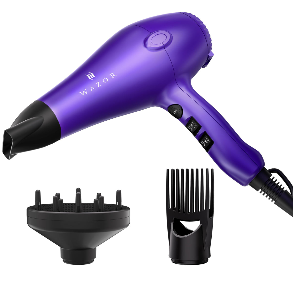 1875W Professional Hair Dryer, Lightweight & Quiet Ionic Blow Dryer, Tourmaline Ceramic Technology for Fast Drying with 2 Speeds & 3 Heat Settings, Damage-Free Shiny Hair, Cool Shot Button, Purple