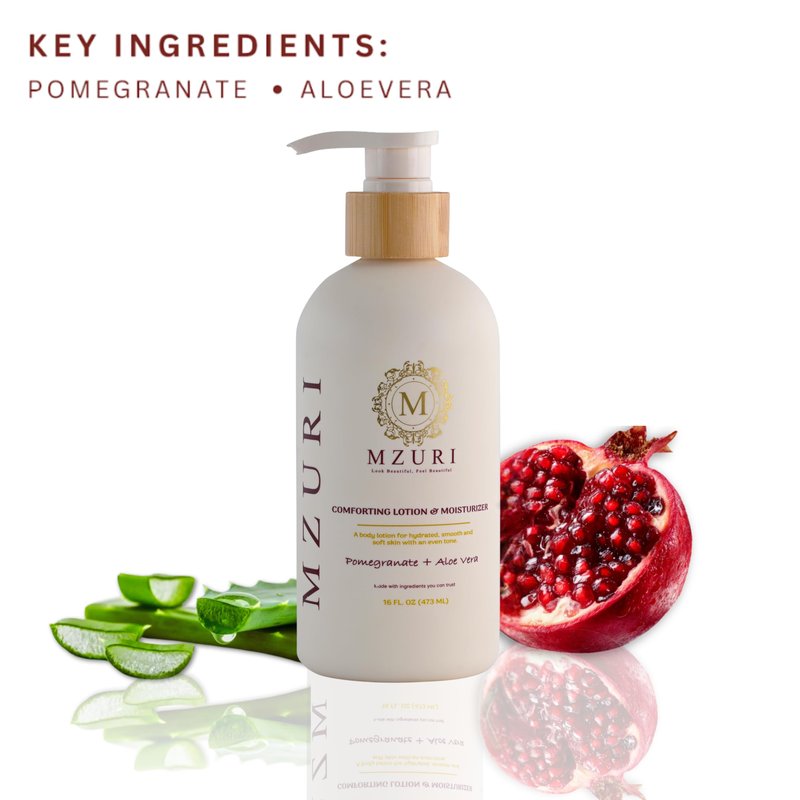 MZURI Body Lotion & Moisturizer – Pomegranate & Aloe Vera | Lightweight, Fast-Absorbing Hydrating Body Lotion for Dry, Sensitive Skin | Paraben-Free Daily Body Care | 16 fl oz