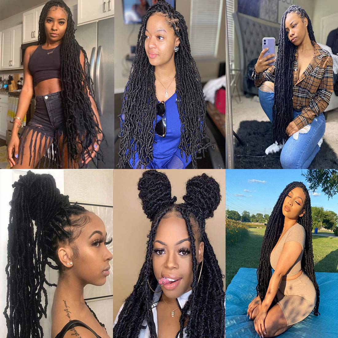 30inch Soft New Faux Locs Colorful Long Goddess Locs Crochet Hair Natural Pre Looped Natural Crochet Braid Curly Wave Braiding Hair… (30 Inch #1B 7Packs)