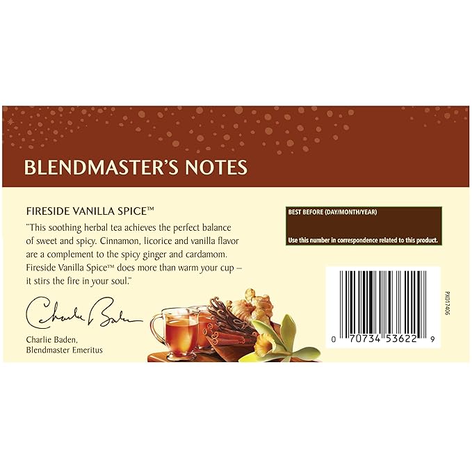 Celestial Seasonings Herbal Tea, Fireside Vanilla Spice, Caffeine Free, 20 Tea Bags (Pack of 6)