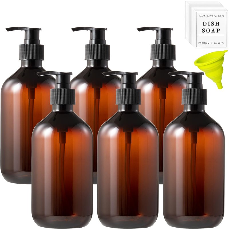 Amorettise 12 Pack Shampoo and Conditioner Dispenser Bottles, 8 Pack 22 Oz and 4 Pack 8 Oz Refillable Square Plastic Pump Bottles, Shower Soap Dispenser for Shampoo Conditioner Body Wash (Amber)