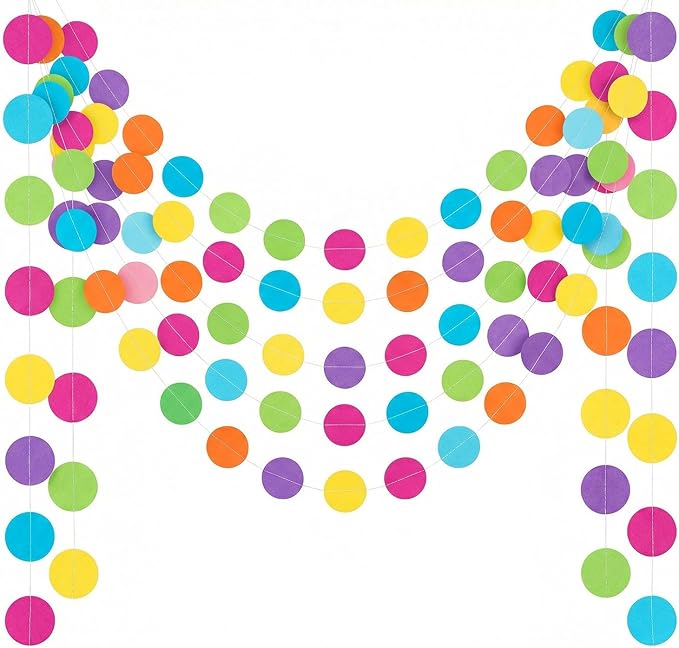5 Pack Colorful Dots Garland Banner, 65.5 ft Paper Circle Hanging Streamers Rainbow Round Dot Bunting Backdrop for Birthday Classroom Homecoming Wedding Holiday Party Decorations