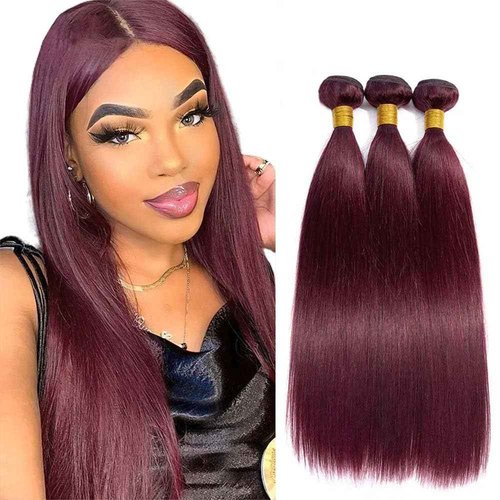 Habiliana Human Hair Bundles 18 20 22 Inch Burgundy 99J Straight Bundles Human Hair 100% Unprocessed Soft Sewn In with Double Drown Weft for Black Women