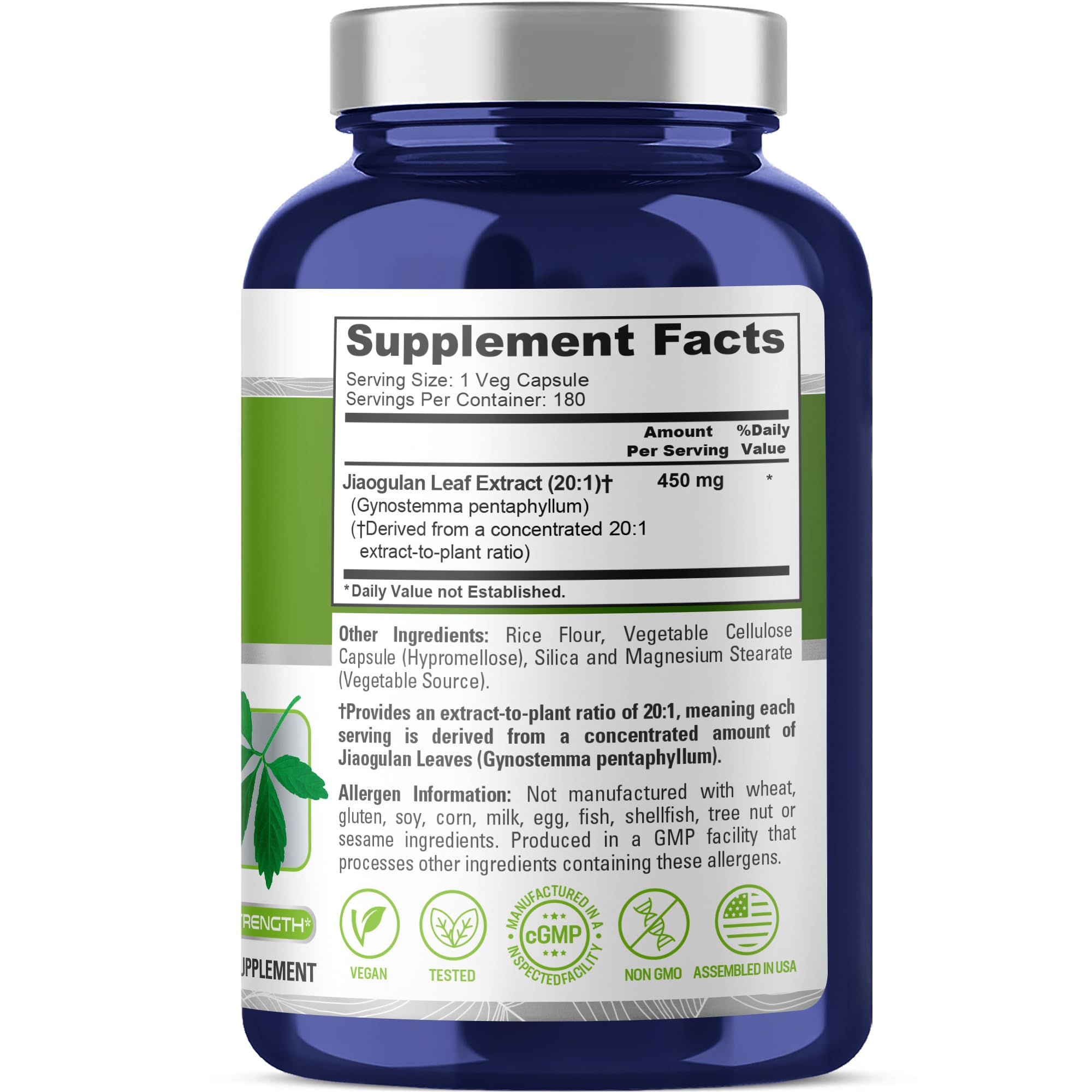 NusaPure Jiaogulan Capsules, 450 mg, 180 Veg Capsules (Non-GMO, Vegan)