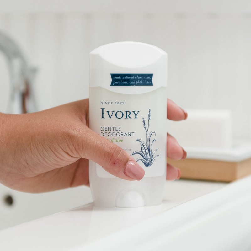 Ivory Deodorant, Hint of Aloe, Made without Aluminum and Baking Soda, 2.4 oz, Pack of 4