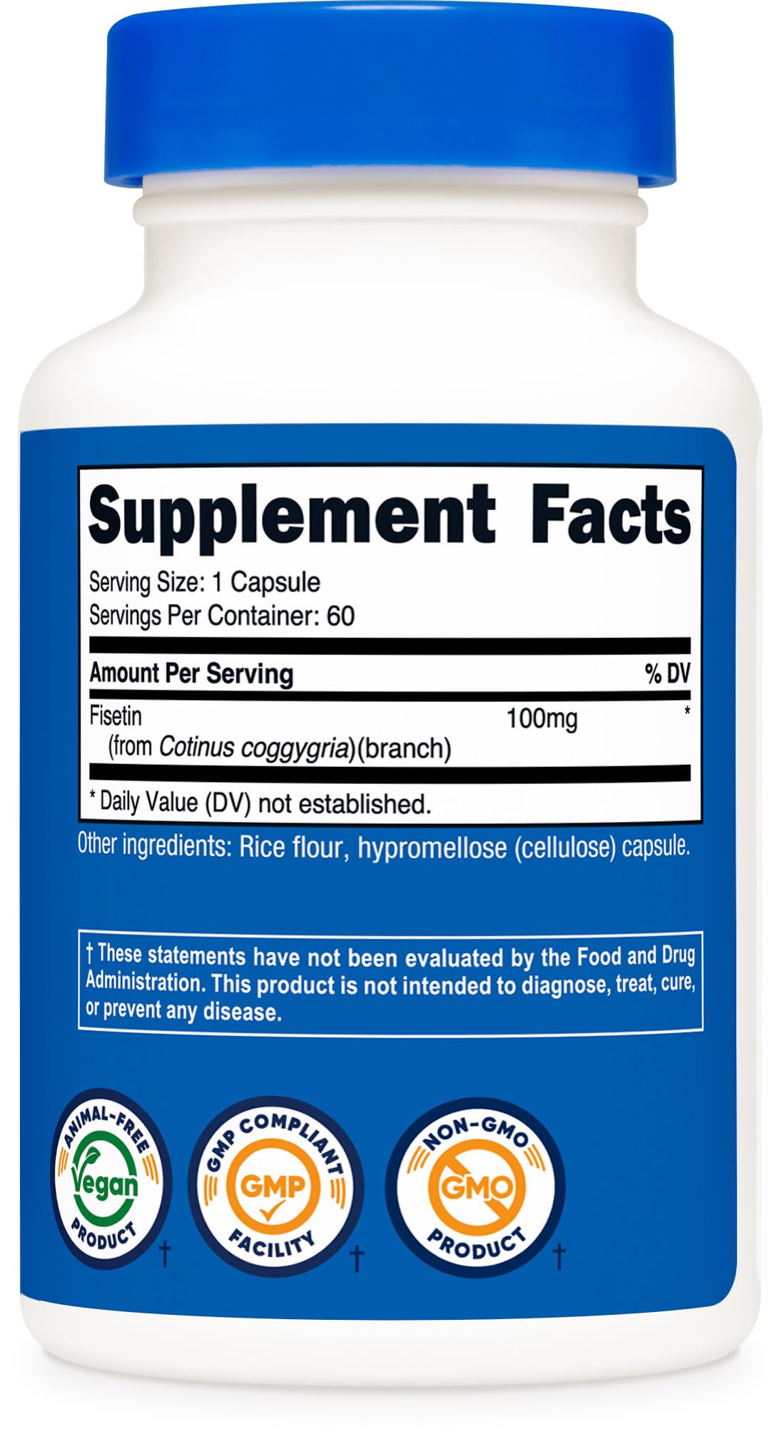 Nutricost Fisetin Capsules 100mg, 60 Capsules - Natural Polyphenol Antioxidant - Non-GMO, Gluten Free, and Vegan Friendly Supplement