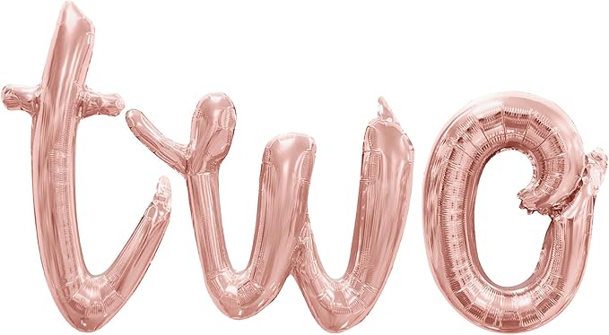 Cursive Script Letter Balloons - TWO 16" Inch Alphabet Letters Foil Mylar Balloon 2nd Birthday Party Banner (Rose Gold)