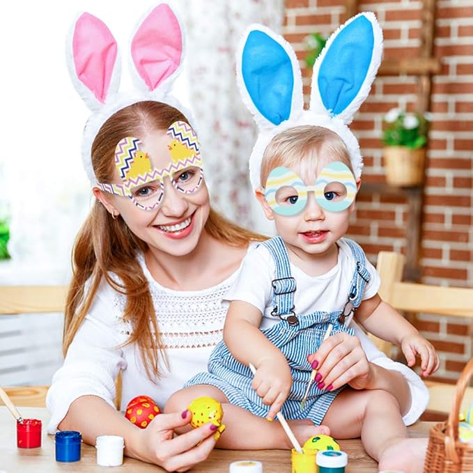 BigOtters 12PCS Easter Party Glasses, Funny Bunny Ears Paper Glasses for Kids Easter Party Favors Basket Stuffers Decorations Supplies