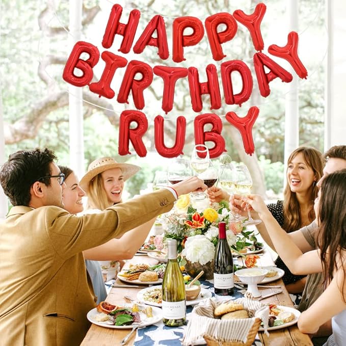 TONIFUL 65 Pcs 16 Inch Red Happy Birthday Balloons and 2 Sets A-Z Foil Letters Balloons DIY Personalized Phrase Banner for Birthday Celebration Halloween Thanksgiving Christmas Party Decorations