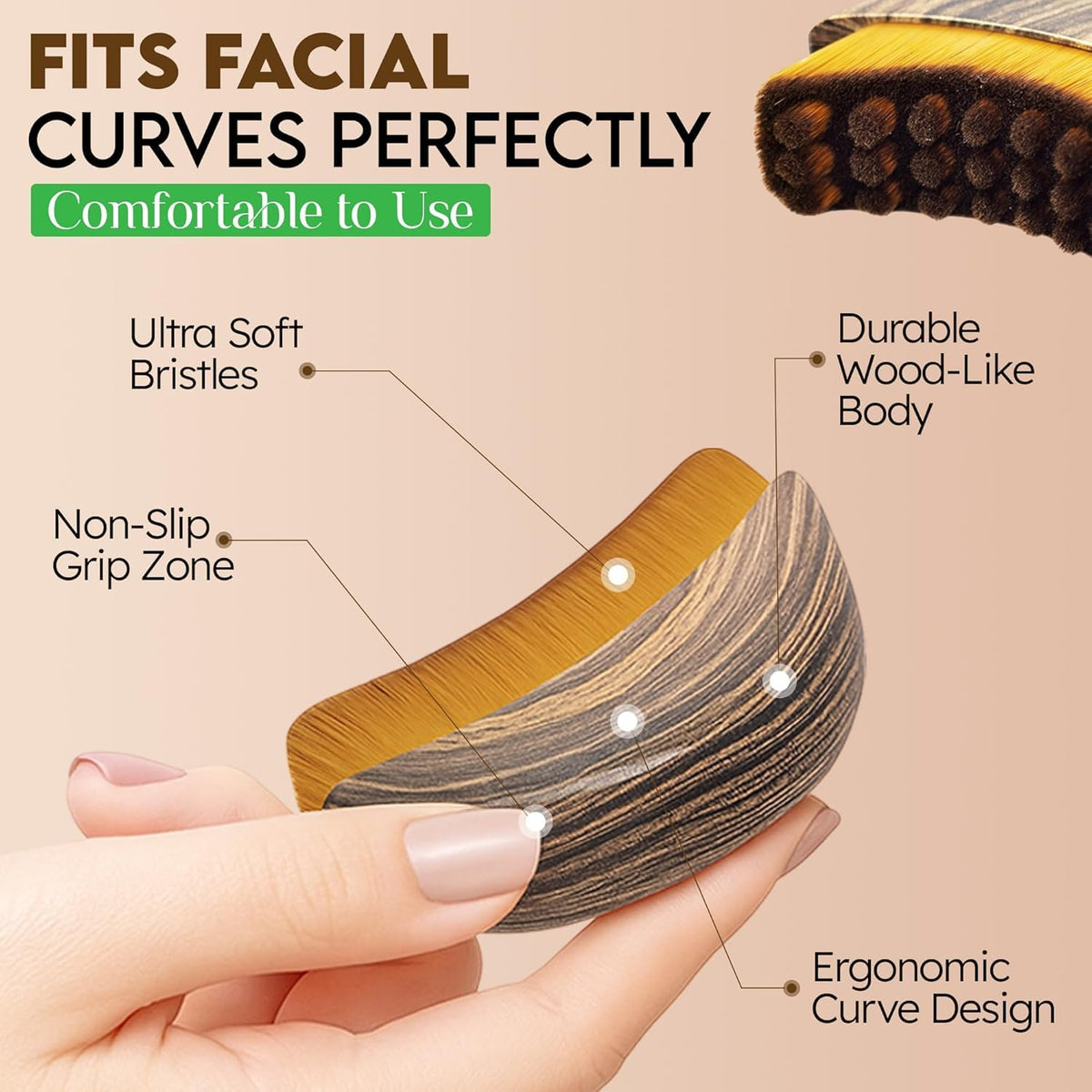 Fvaql Dry Brushing Face Brush, Lymphatic Contour Face Brush, Chin & Jawline Sculpting, Lymphatic Drainage Massager for Face, Ergonomically Designed to Fit The Skin Precisely (3PCS)