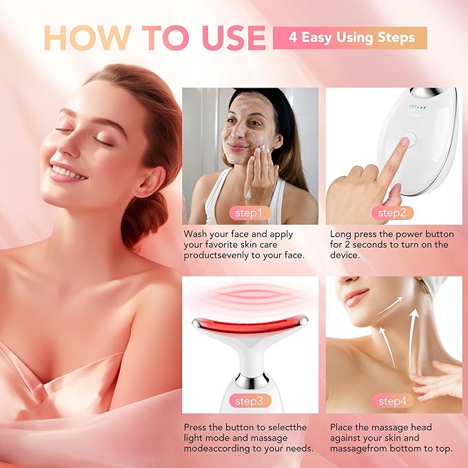 Red-Light-Therapy-for-Face, Facial Massager Wand with 7 Color - Birthday, Christmas, Mothers Day, Valentines Day, Self Care Gifts for Her Women Mom Best Friend Wife Teacher (White)