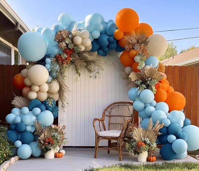 Blue White Balloon Arch Double Stuffed Latex Orange Dusty Blue Sand White Balloon Garland for Birthday Baby Shower Cow Boy Girl Sport Anniversary Party Decor
