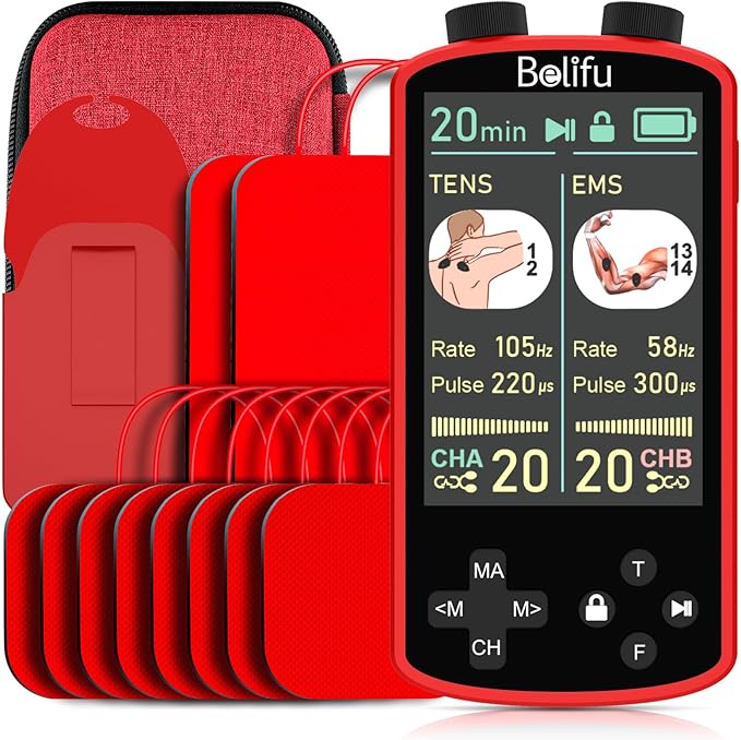 TENS EMS Unit Muscle Stimulator for Pain Relief Therapy - 4 in 1 TENS & EMS & Relax & Custom Frequency+Pulse - Muscle Massager 36 Modes 20 Intensity, Memory & Favorites Function, 3.8" Color Display