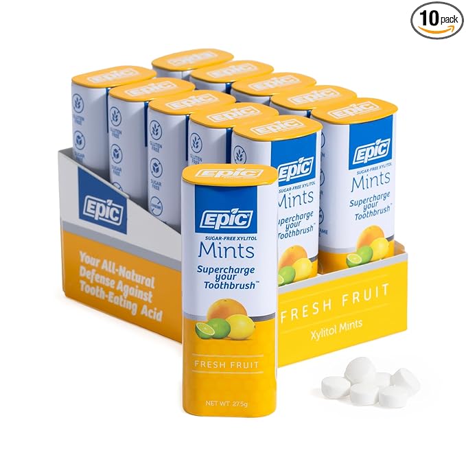Epic 100% Xylitol Mints - Aspartame Free, Sugar Free - Fresh Fruit Flavored Mints, 55 Pieces (Pack of 10)