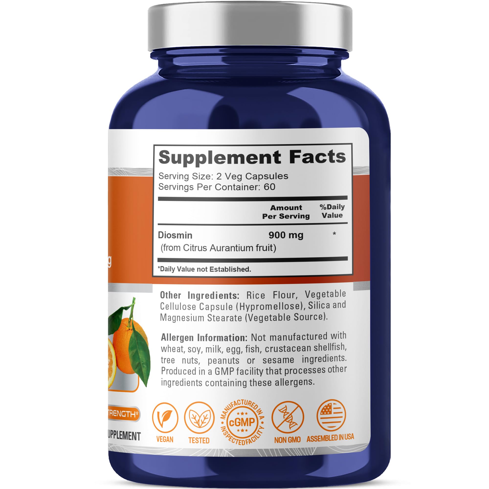 NusaPure Diosmin 900mg per Serving 120 Veggie Caps (Non-GMO, Vegan)