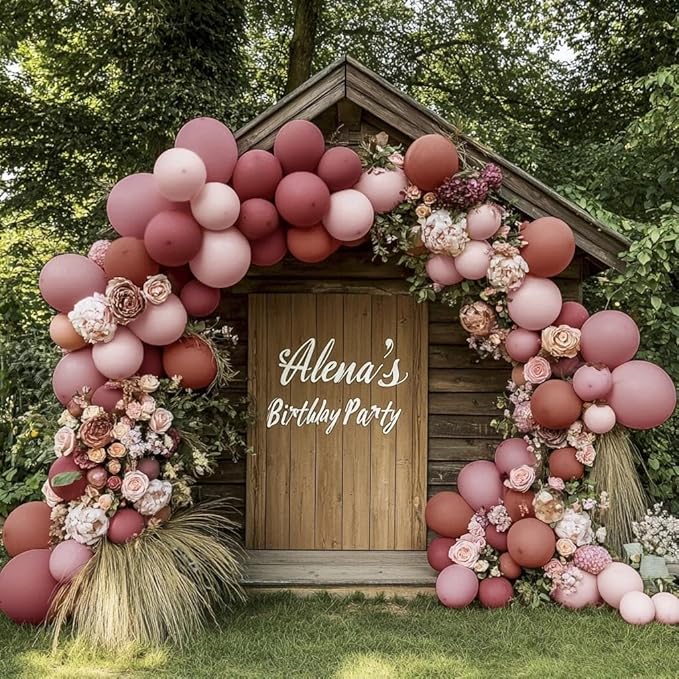 Dusty Rose Pink Balloon Garland Arch - Double Stuffed Dark Pink Balloons For Valentines Birthday Baby Shower Boho Bridal Shower Wedding Party Decorations