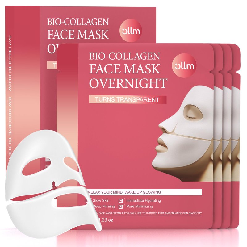 Korean Overnight Collagen Face Mask: 35gx4ea Hydrating Elasticity Lifting Firming, Face Masks Skincare for Glow Glass Skin Beauty, Night Sleep Facial Sheet Mask for Home Travel Women Teens Girls