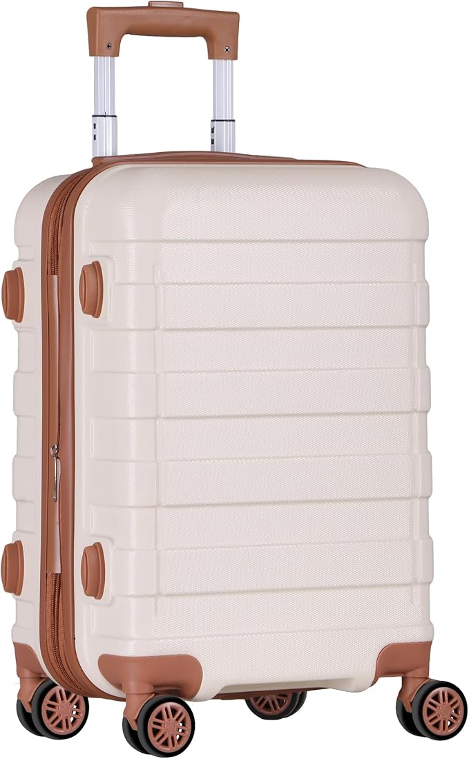 SUPER DEAL 21 Inch Carry On Luggage, Expandable Hardshell Spinner Suitcase with 360-Degree Wheels Height Adjustable Handle for Travel Business Trip, Cream White