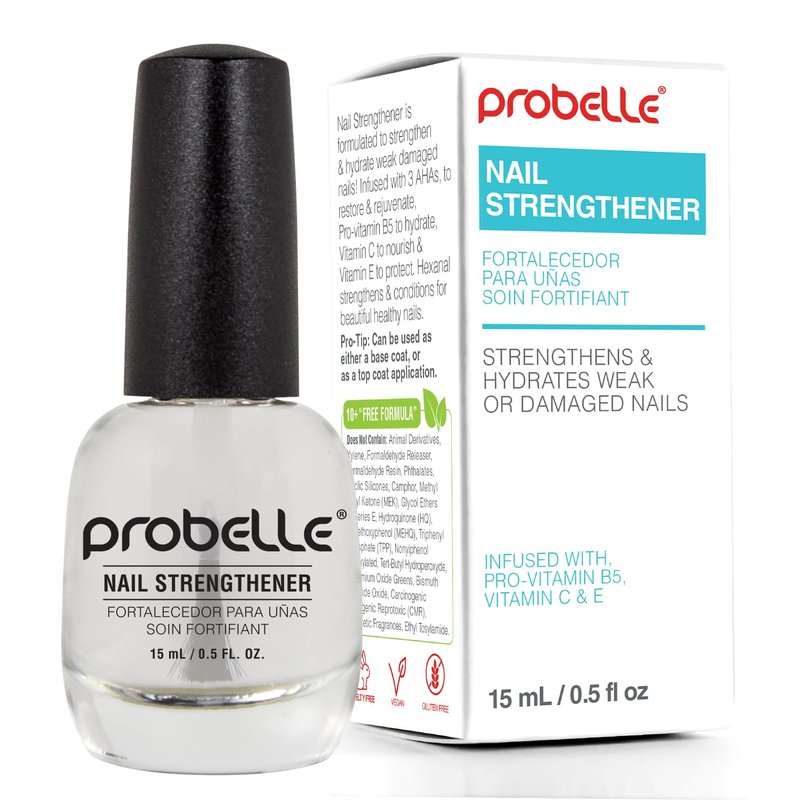 Probelle Nail Strengthener and growth, Natural Nail Strengthening Clear Nail Polish Repair Treatment, Nail Growth & Conditioning, Stops Splits, Chips, Cracks & Strengthens Damaged and Thin Nails
