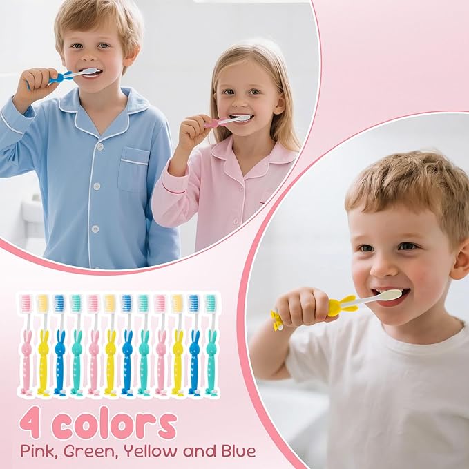 Kids for Toothbrushes In Bulk, Individually Wrapped Toothbrush Cute Manual Soft Bristles Children Disposable Toothbrush With Cover Suction Cup Toddler Toiletries Set for Home/School/Travel (40 Pack)