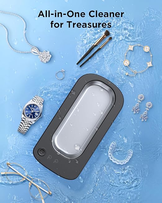 Ultrasonic Jewelry Cleaner Machine: 48KHz Ultra Sonic Cleaner for Jewelry,Eyeglass,Rings,Watch Band,Dentures,with Dual Cleaning Modes,350ML 304 Stainless Steel Tank,Gift for Wife,Mom,Daughter
