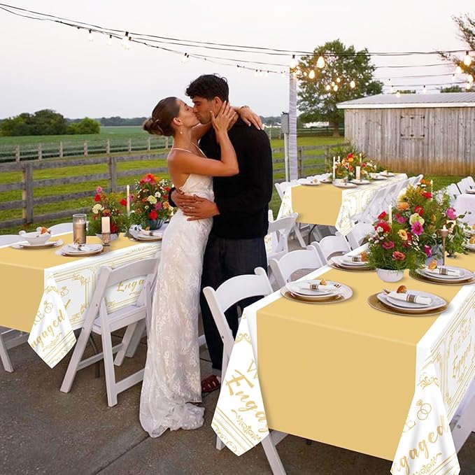 4Pcs Happy Engagement Party Tablecloths - 51 x 86.6" Engagement Birthday Decorations Table Cover, Rectangular She Said Yes Tablecloth for Wedding Party Decorations Bridal Shower Birthday Supplies