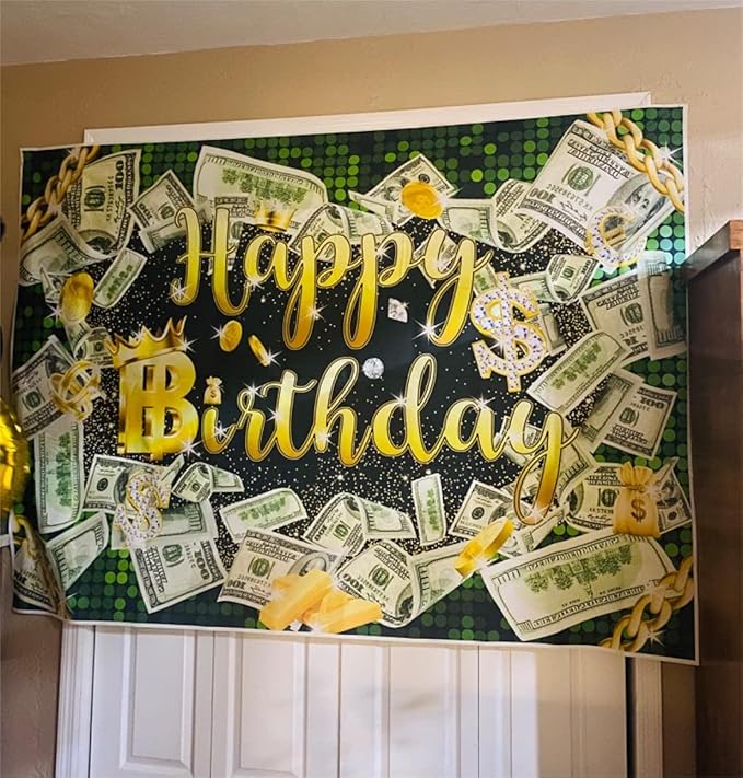 8x6ft Money Birthday Backdrop Money Party Background Dollar Bill Backdrop Hip Hop Background Boy Girl Men Cash Bash Birthday Party Props Photo Booth Decor