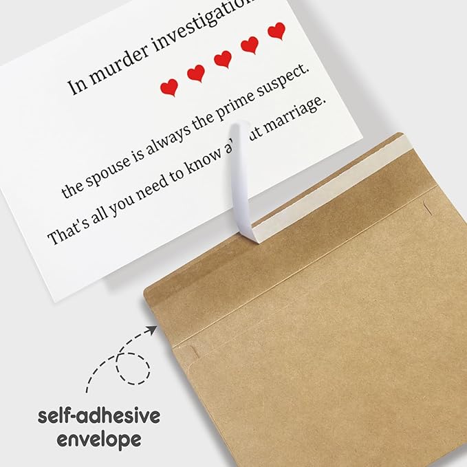 Funny Wedding Card for Bride Groom to Be, Humorous Engagement Card for Couple, Snarky Wedding Shower Card for Women Men, Bridal Shower Card for Him Her, The Spouse Is Always the Prime Suspect