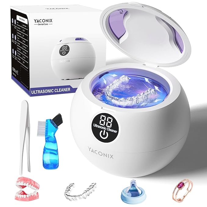 Retainer Cleaner Machine 45kHz Ultrasonic Dental Retainer Cleaner with 3 Modes and Digital Timer Mouth Guard for Retainer Clean, Denture Clean, Night Guard, Braces, Aligner, Jewelry 200ML (White)