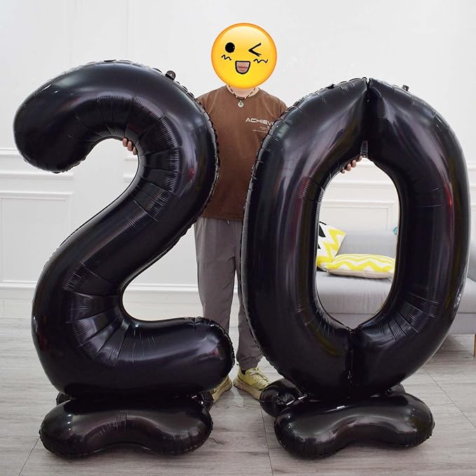 60 Inch Black Number Balloon Large Foil Number Balloons With Base，0-9 Big Number Balloons for Birthday Party Supplies Decorations