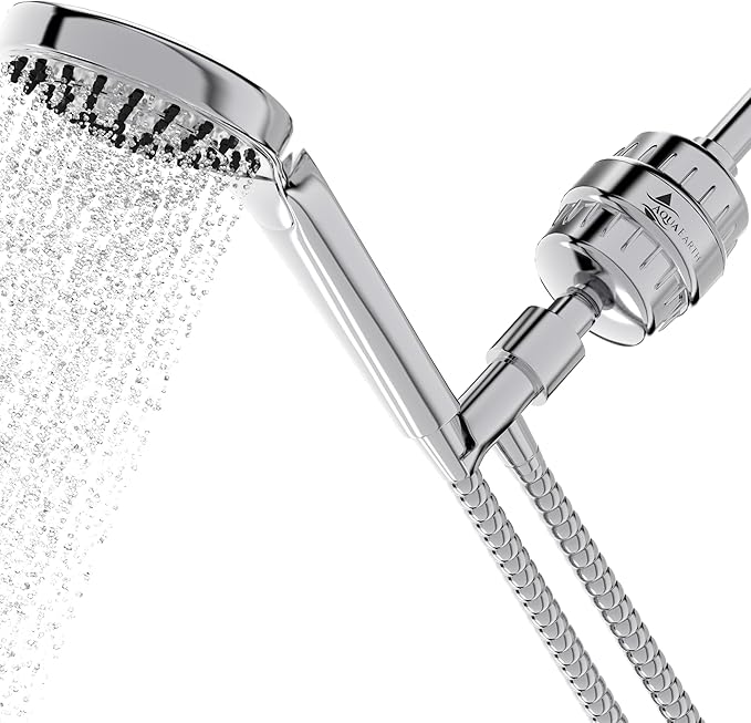 Aqua Earth Shower Head Filter For Hard Water 20 Stages to Remove Chlorine Fluoride Water Softener Coconut Shell Activated Carbon Reduces Dry Itchy Skin Heavy Metals Other Sediments Vitamin C Black