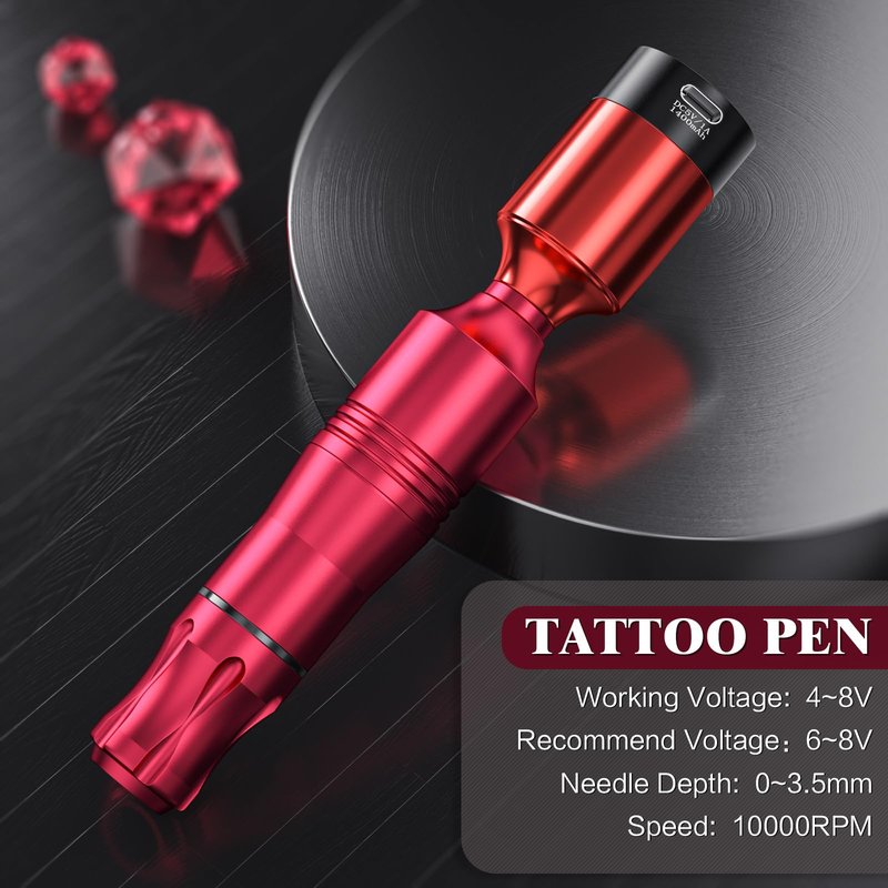 Wireless Tattoo Kit for Beginners - Rotary Tattoo Pen Machine with 1500mAh Battery (4-6H Use), Needle Disposal Container & Complete Pre/Post Care Supplies, Red | Home Practice Tattoo Kit for Starters