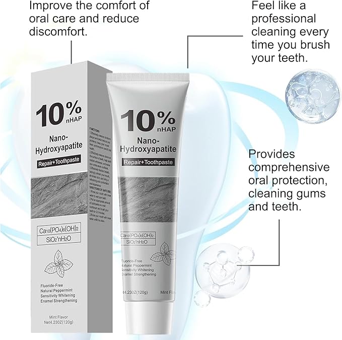 Hydroxyapatite Toothpastes, 10% Nano-Hydroxyapatite Toothpaste, Fluoride-Free Toothpaste, Gentle on Sensitive Teeth Strengthens Enamel (2)