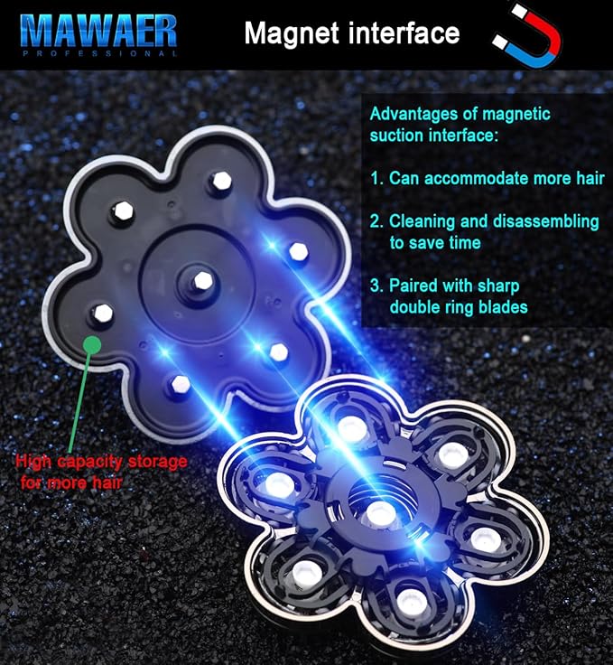 Universal Magnetic Interface 7 Blades Head Shaver Replacement Heads for Freedom Series Head Shaver, Universal Replacement Heads Wet and Dry (7 Blades, Magnetic Interface)