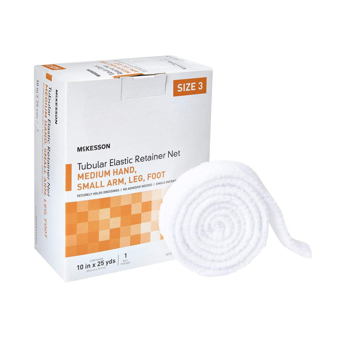 McKesson Tubular Elastic Retainer Net Dressing, Non-Sterile, Hand, Arm, Leg, Foot, Size 3, 10 in x 25 yd, 1 Count, 10 Packs, 10 Total