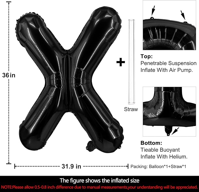 Lovoir 40 Inch Large Black Letter X Balloons Big Size Jumbo Mylar Foil Helium Balloon for Birthday Party Celebration Decorations Alphabet Black X