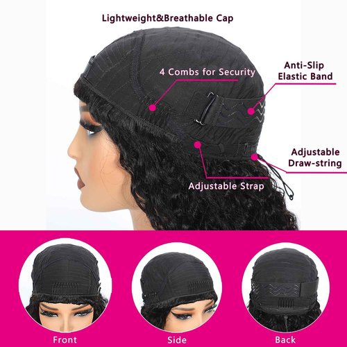 RUI MEI SI Half Wig Human Hair 200% Density Water Wave Glueless Wigs Human Hair 3 In 1 Drawstring Seamless Flip Over with Adjustable String Invisible Hairline Beginner Friendly Headband Wig 16 Inch