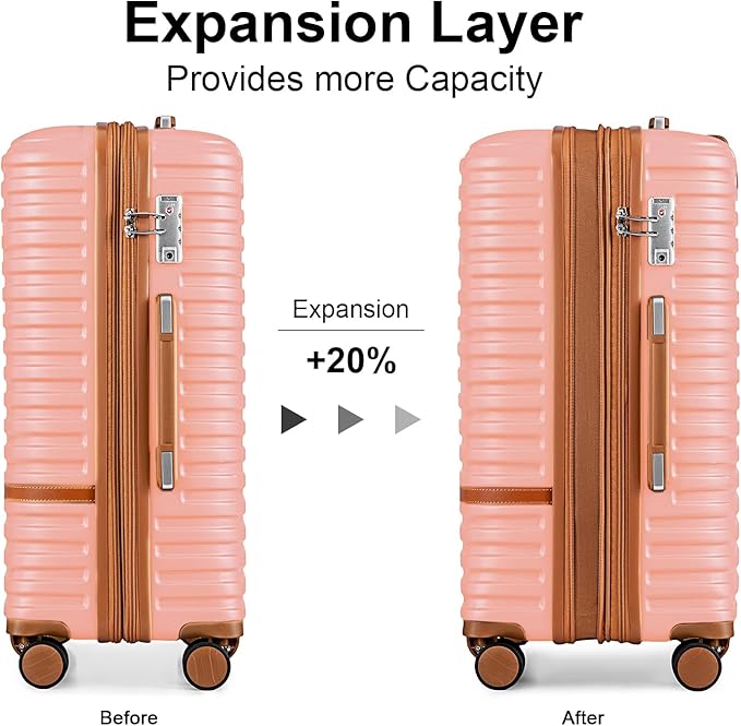 Joyway Luggage Set 7 Piece Suitcase Sets with Spinner Wheel,Hardside Expandable Travel Laggage with TSA Lock(18/20/24/28 Pink)