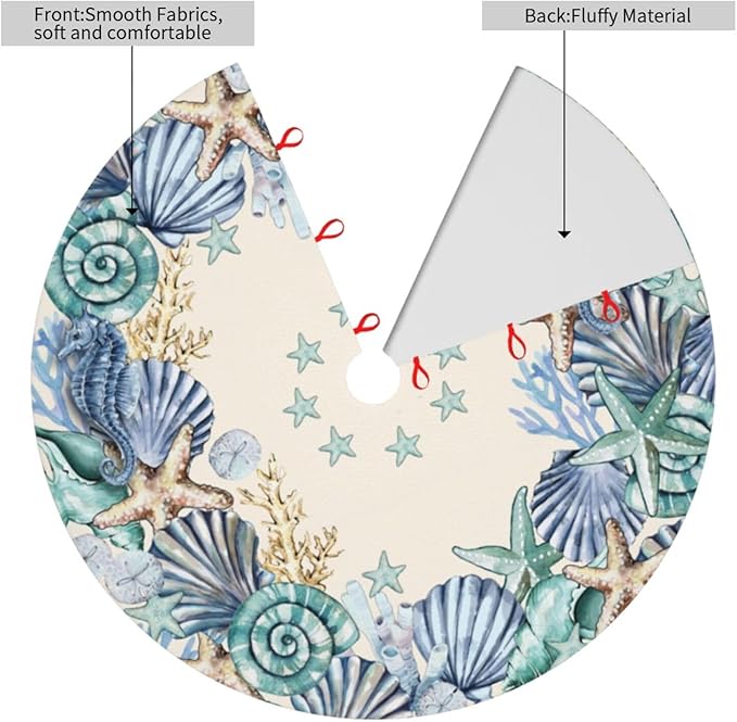 Shell Coastal Wreath Beach Starfish Theme Seahorse Christmas Tree Skirt Xmas Tree Mat Halloween Christmas Tree Ornaments Decorations Holiday Party Indoor Outdoor 36"