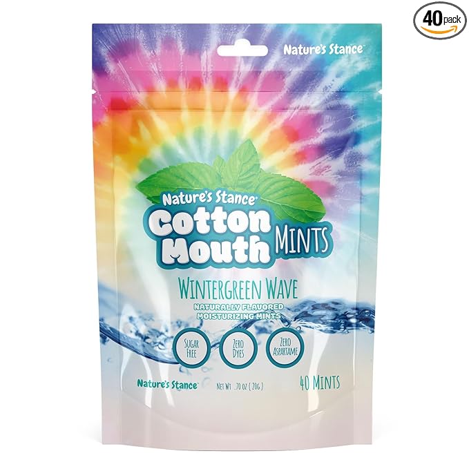 Nature's Stance Xylitol Mints for Cotton Mouth Relief, Dry Mouth Lozenges Sugar Free, Mouth Watering Mints - Stimulates Saliva & Freshens Breath, 40 Count (Wintergreen Wave)