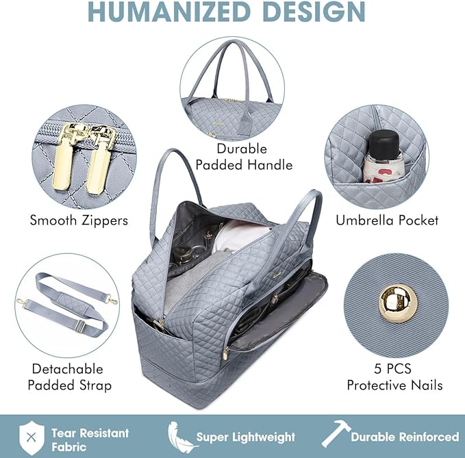 Large Women Travel Duffle Bag, Weekender Bags for Women with Shoe Compartment, Carry on Overnight Bag with Toiletry Bag, Gym Duffel Bag with Wet Pocket, Hospital Bags for Labor and Delivery
