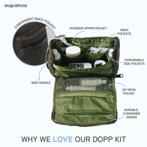 augustnoa Dopp Kit for Men | Travel Toiletry Bag with 11 Pockets & Expandable Side Compartments | Water-Resistant, Eco-Friendly Recycled Material | Compact, Lightweight & Perfect for Travel Essentials